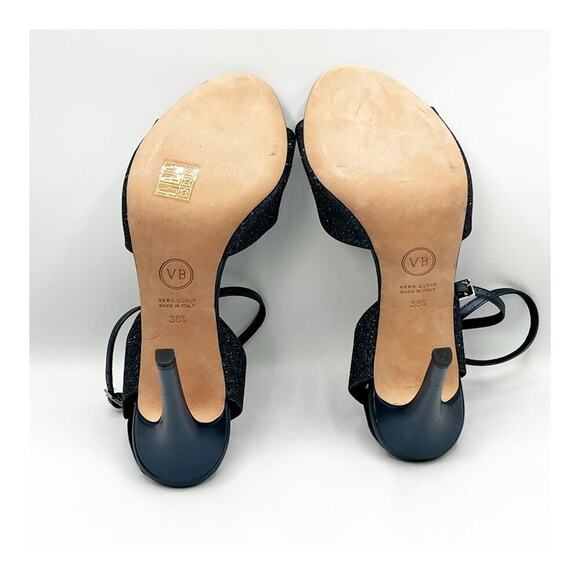 Veronica Beard Suma Glitter Peep Toe Strappy Heel Navy Blue 38.5 / 8.5 - Picture 5 of 7